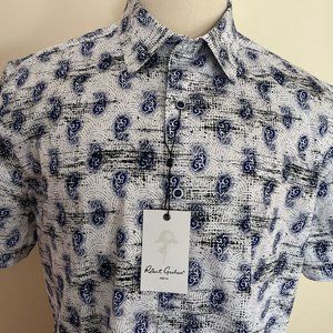 Robert Graham Blue Abstract Geo Short Sleeve Shirt Size L  BRAND NEW w/ Tags